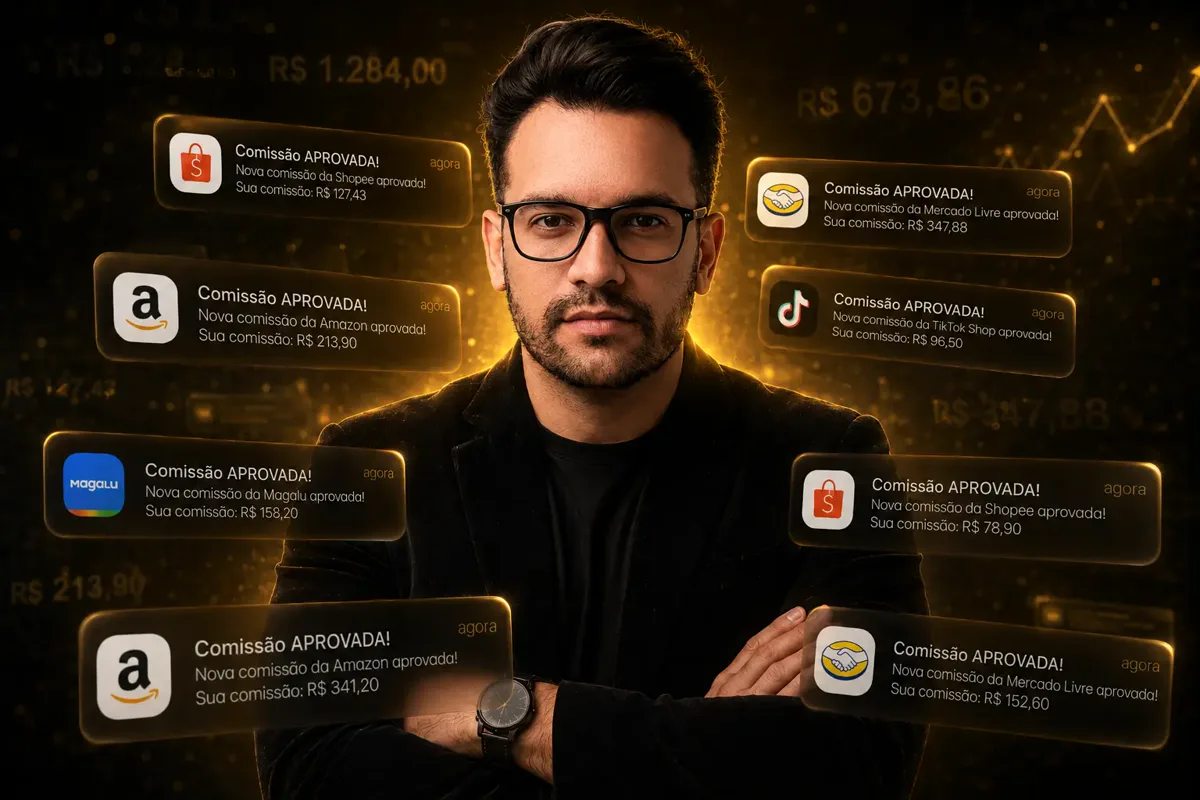 Imersão Achadinhos na Prática, Dyego Fazolli com comissões aprovadas de Shopee, Amazon, Mercado Livre, TikTok Shop e Magalu