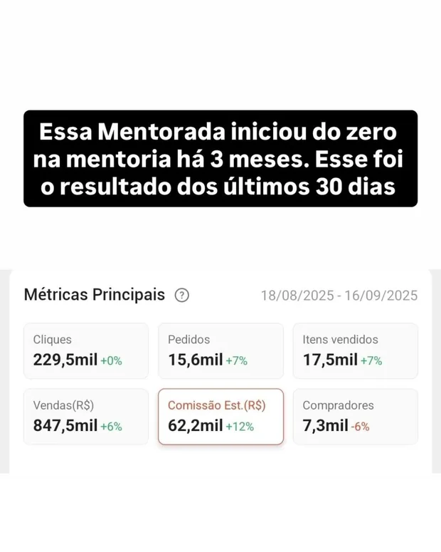 Mentorada do zero: R$62 mil de comissão em 30 dias