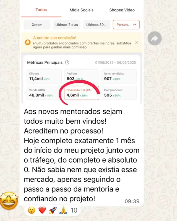Aluno no 1º mês, do absoluto zero: R$4,6 mil de comissão