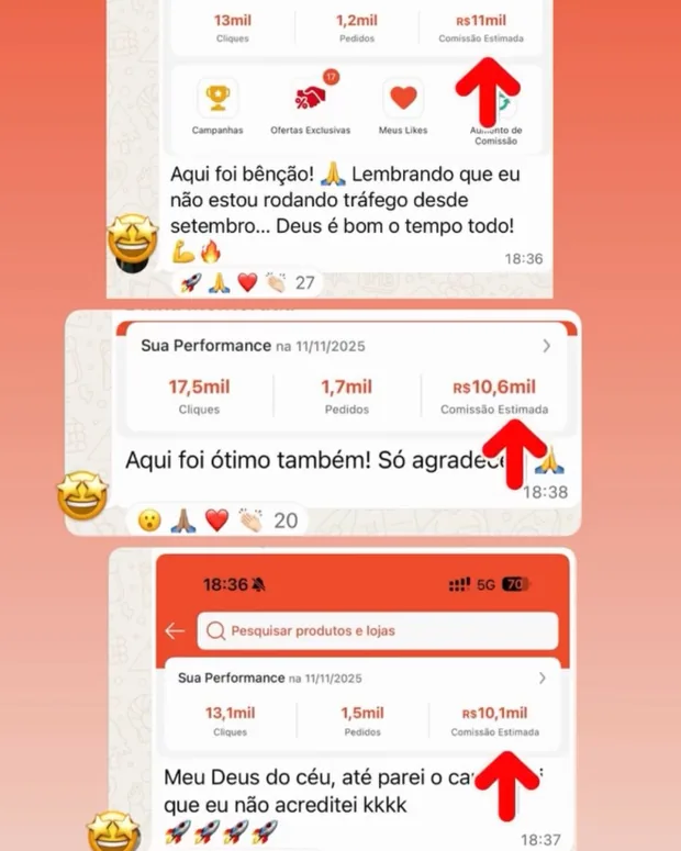 Aluno com comissões de R$10 a R$11 mil sem rodar tráfego